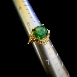 Gold Gemstone Ring with Deep Green Stone